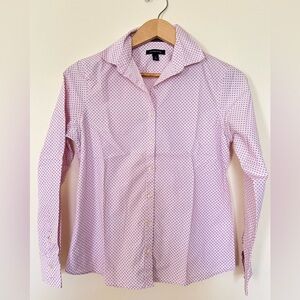 LandsEnd Women Button Up Shirt XS Pink Supima Cotton Long Sleeve Check Patterned